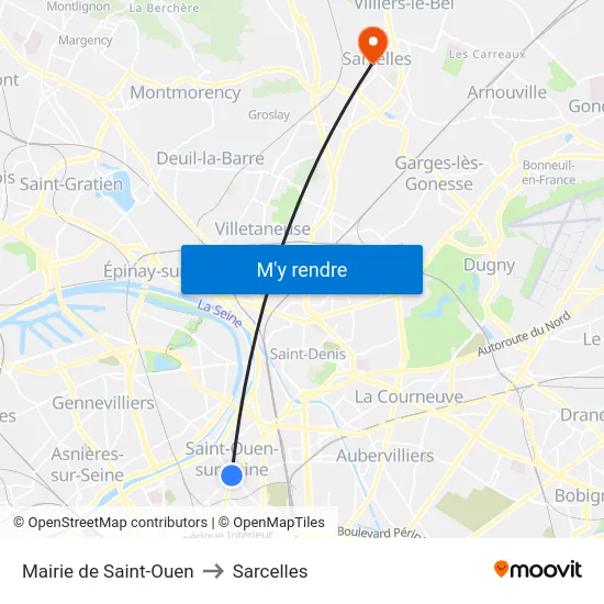 Mairie de Saint-Ouen to Sarcelles map