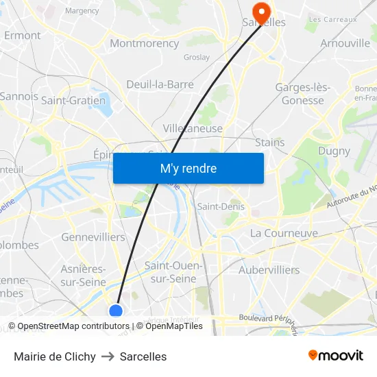Mairie de Clichy to Sarcelles map