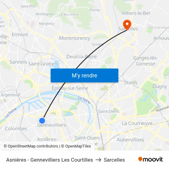 Asnières - Gennevilliers Les Courtilles to Sarcelles map