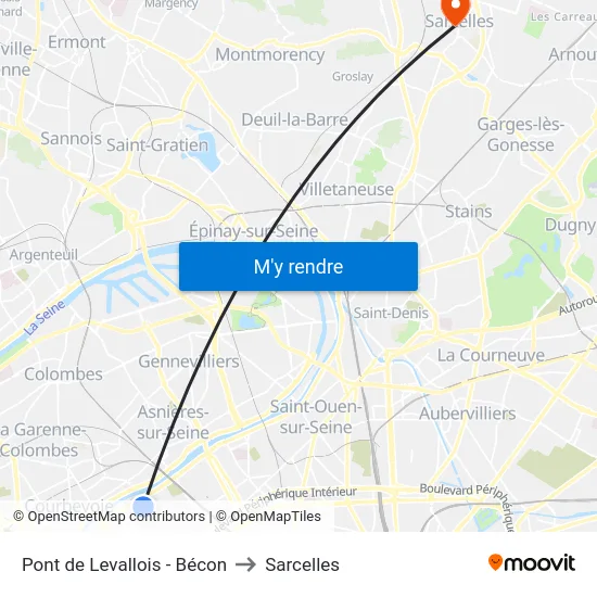Pont de Levallois - Bécon to Sarcelles map