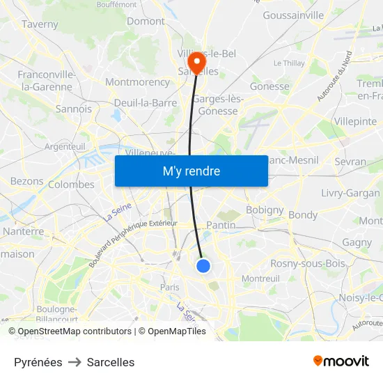 Pyrénées to Sarcelles map