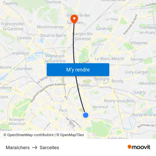 Maraîchers to Sarcelles map