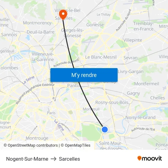 Nogent-Sur-Marne to Sarcelles map