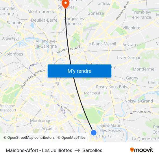Maisons-Alfort - Les Juilliottes to Sarcelles map