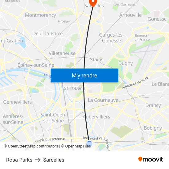 Rosa Parks to Sarcelles map