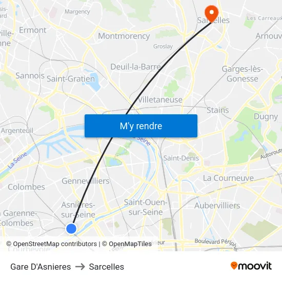 Gare D'Asnieres to Sarcelles map