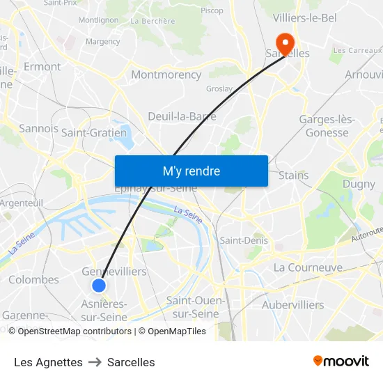 Les Agnettes to Sarcelles map