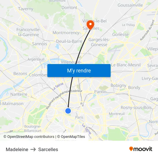 Madeleine to Sarcelles map