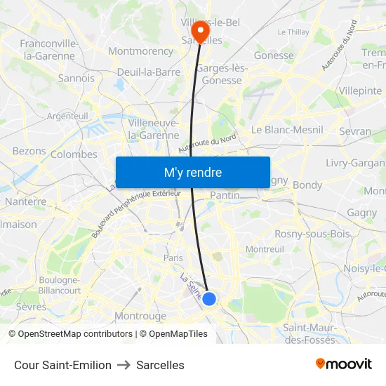 Cour Saint-Emilion to Sarcelles map