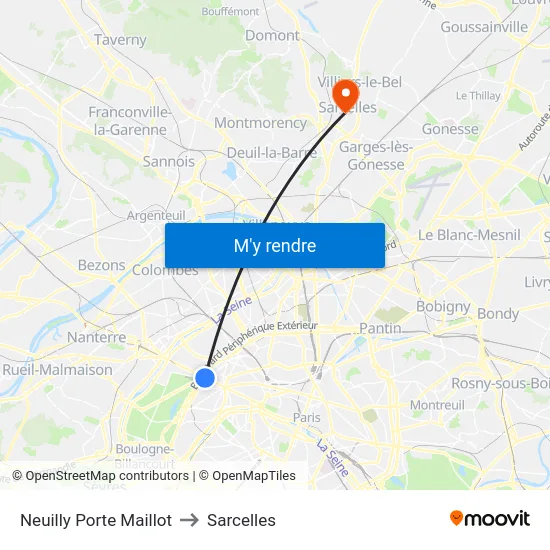 Neuilly Porte Maillot to Sarcelles map