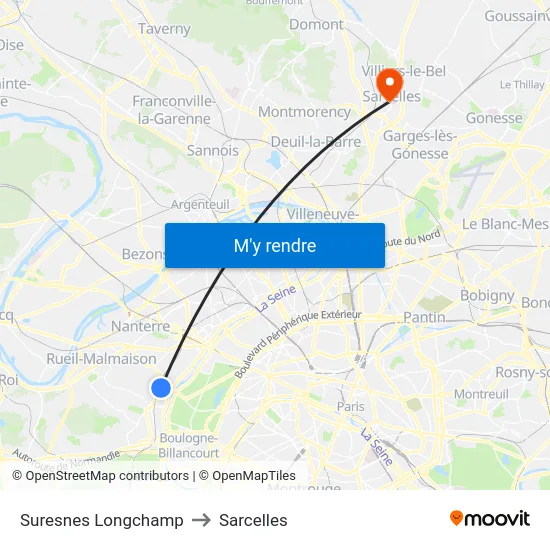 Suresnes Longchamp to Sarcelles map