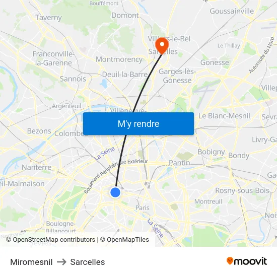 Miromesnil to Sarcelles map