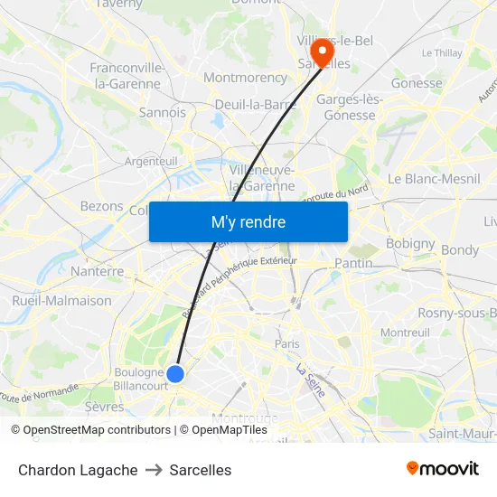 Chardon Lagache to Sarcelles map
