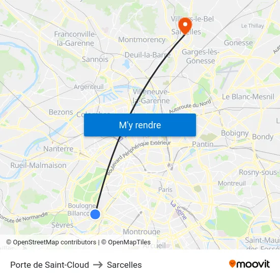 Porte de Saint-Cloud to Sarcelles map