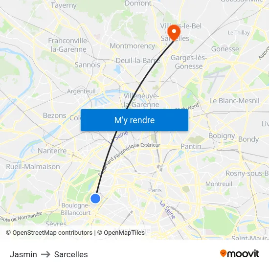 Jasmin to Sarcelles map