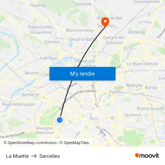 La Muette to Sarcelles map