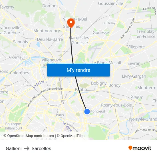 Gallieni to Sarcelles map