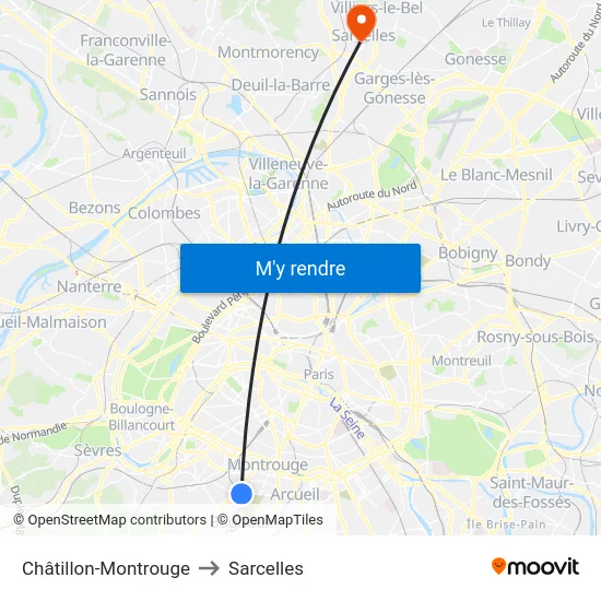 Châtillon-Montrouge to Sarcelles map