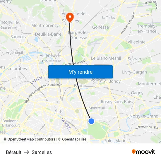 Bérault to Sarcelles map