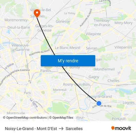 Noisy-Le-Grand - Mont D'Est to Sarcelles map