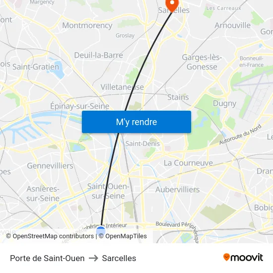 Porte de Saint-Ouen to Sarcelles map