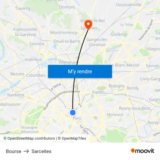 Bourse to Sarcelles map