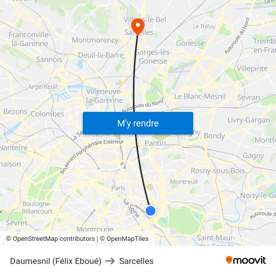 Daumesnil (Félix Eboué) to Sarcelles map
