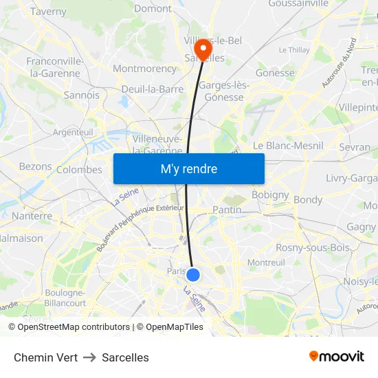 Chemin Vert to Sarcelles map