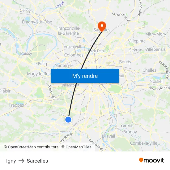 Igny to Sarcelles map