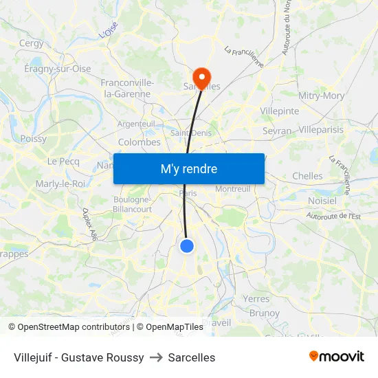 Villejuif - Gustave Roussy to Sarcelles map