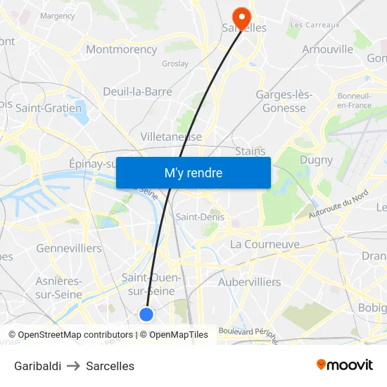 Garibaldi to Sarcelles map