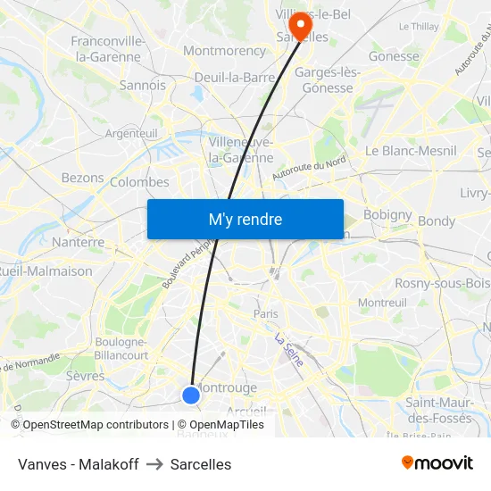 Vanves - Malakoff to Sarcelles map