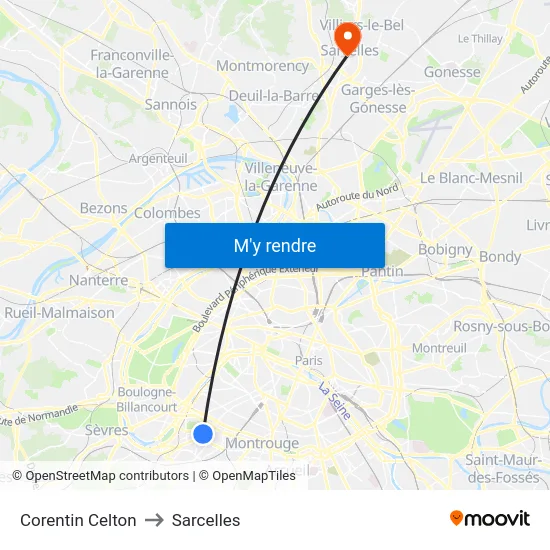 Corentin Celton to Sarcelles map