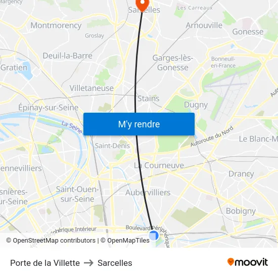 Porte de la Villette to Sarcelles map