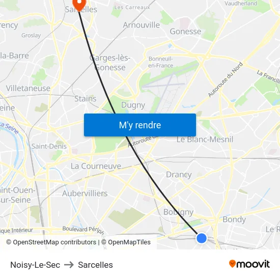 Noisy-Le-Sec to Sarcelles map