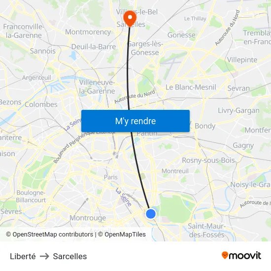 Liberté to Sarcelles map