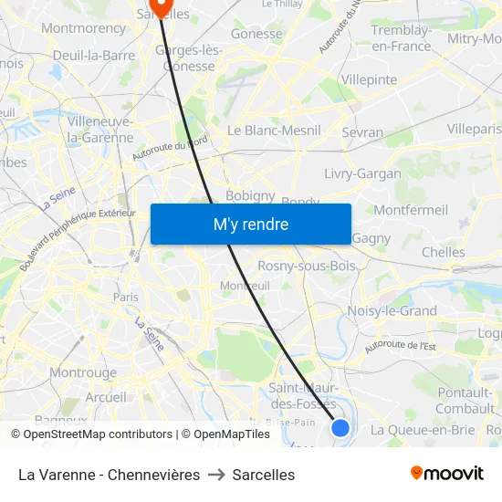 La Varenne - Chennevières to Sarcelles map