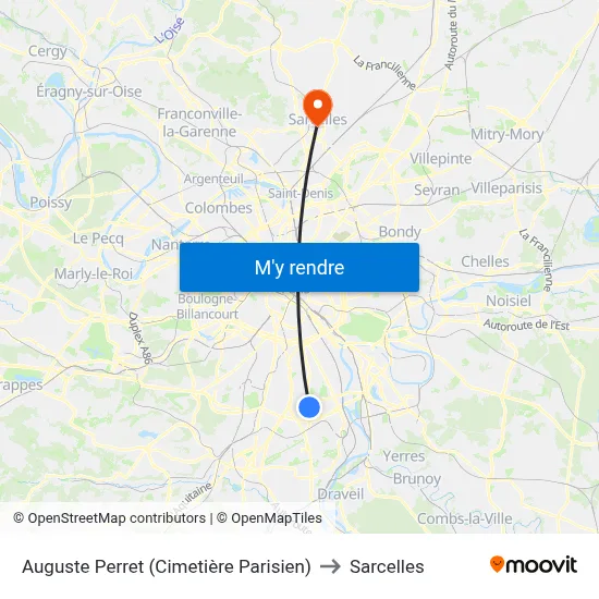 Auguste Perret (Cimetière Parisien) to Sarcelles map