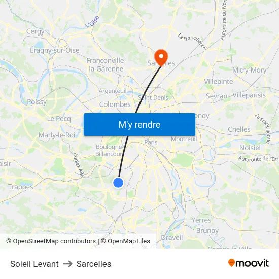 Soleil Levant to Sarcelles map