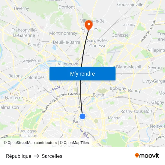 République to Sarcelles map