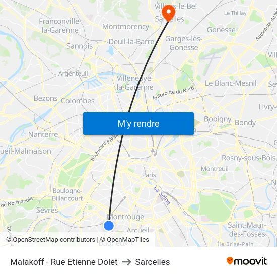 Malakoff - Rue Etienne Dolet to Sarcelles map