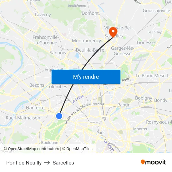 Pont de Neuilly to Sarcelles map