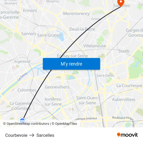 Courbevoie to Sarcelles map