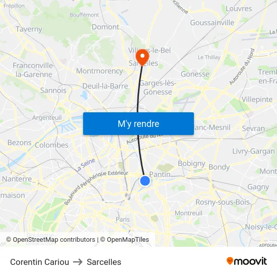 Corentin Cariou to Sarcelles map