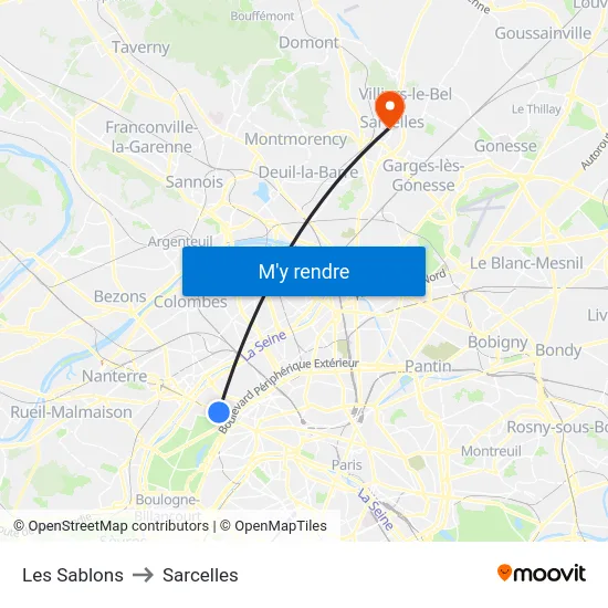 Les Sablons to Sarcelles map
