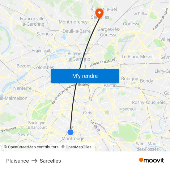 Plaisance to Sarcelles map