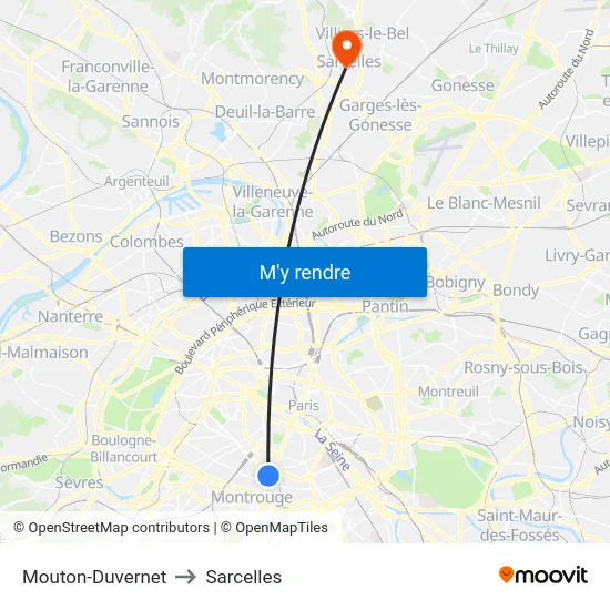 Mouton-Duvernet to Sarcelles map