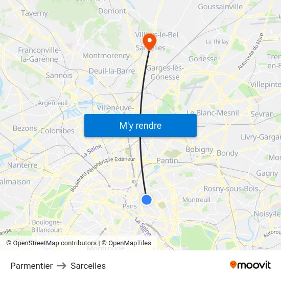 Parmentier to Sarcelles map