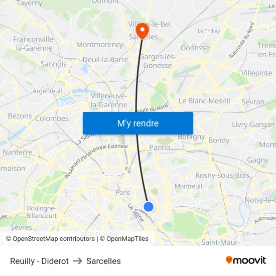 Reuilly - Diderot to Sarcelles map