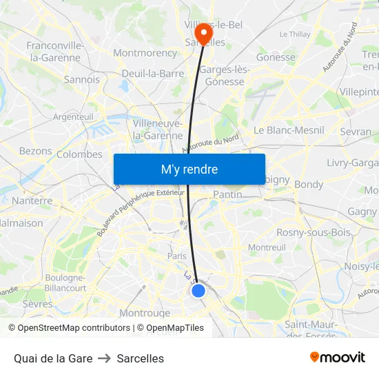 Quai de la Gare to Sarcelles map